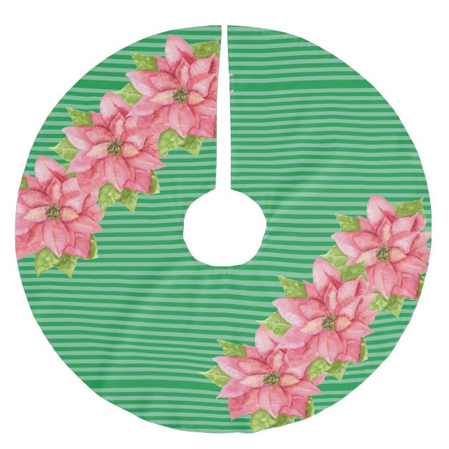 Aquarellpflanze auf Streifen Polyester Weihnachtsbaumdecke (Vorderseite)