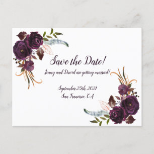 Aquarellpflanze Lila florale Save the Date Einladungspostkarte