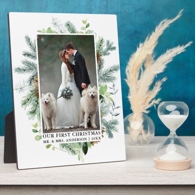 Aquarellpflanze Pine Unser erstes Weihnachtsfest F Fotoplatte (Seite)