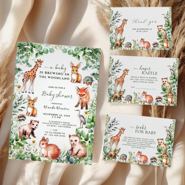 Aquarellpflanze Woodland Tiere Kinderdusche Dankeskarte (Von Creator hochgeladen)