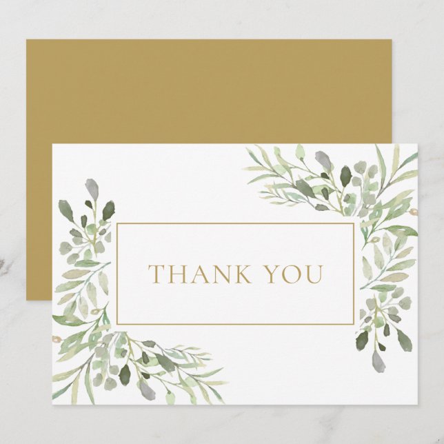 Aquarellpflanzen Blattgold  Dankeskarte (Vorne/Hinten)