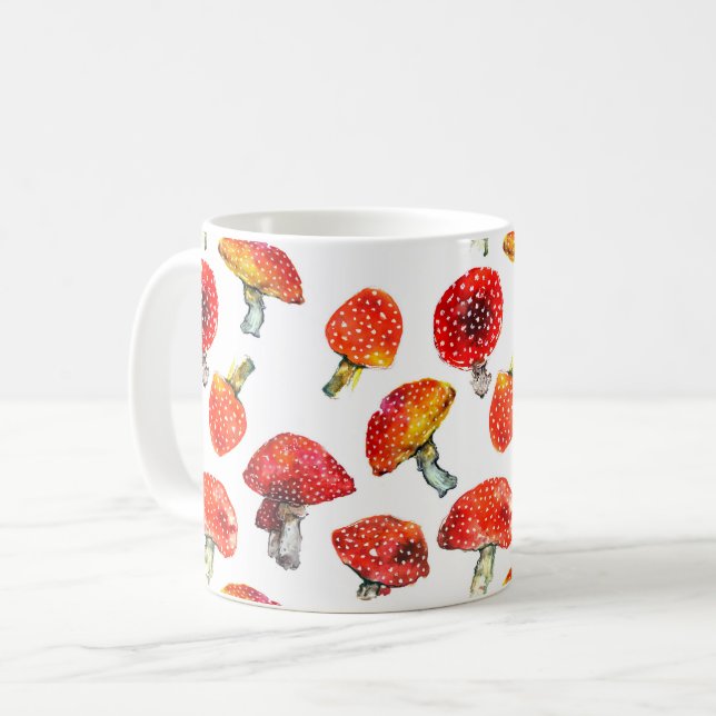 Aquarellpilze Niedliches Fallmuster Kaffeetasse (Vorderseite Links)