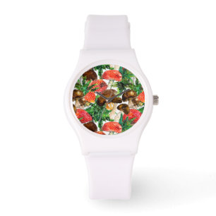 Aquarellpilze und grünes Farnmuster Armbanduhr