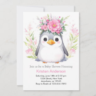 Aquarellpinguin Blissful Girl Baby Dusche Einladung