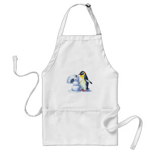 Aquarellpinguin Gebäude ein Schneemann Schürze