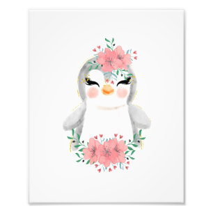 Aquarellpinguin mit Florals Foto Print
