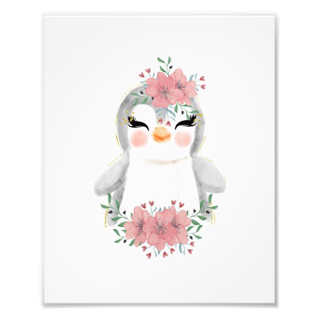 Aquarellpinguin mit Florals Foto Print (Vorne)