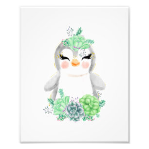 Aquarellpinguin mit Sukkulturen Foto drucken