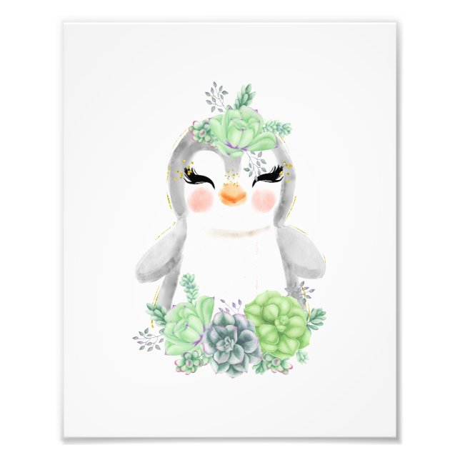 Aquarellpinguin mit Sukkulturen Foto drucken (Vorne)