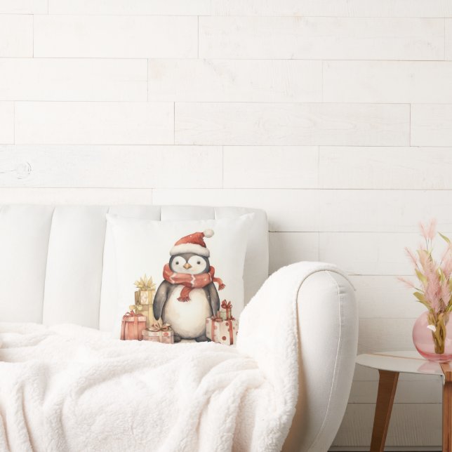 Aquarellpinguin mit Urlaubsgeschenken Kissen (Liege)