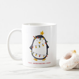 Aquarellpinguin und Weihnachtslicht Urlaub Kaffeetasse