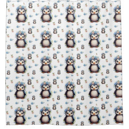 Aquarellpinguine Muster auf Weiß Duschvorhang
