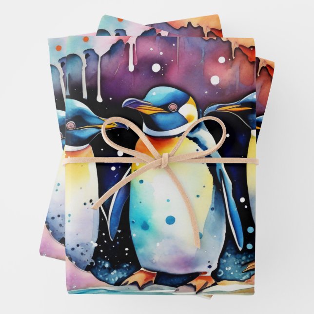 Aquarellpinguine Schwimmen unter Wasser Geschenkpapier Set (Beispiel)