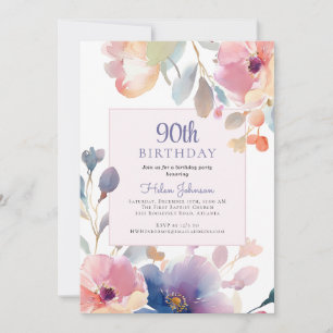 Aquarellpink Floral 90. Geburtstagsparty Einladung