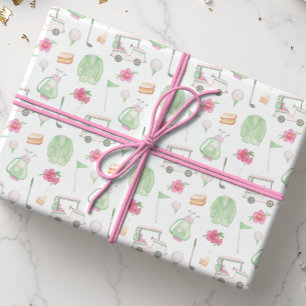 Aquarellpink & Green Golf Cart Turnier Geschenkpapier