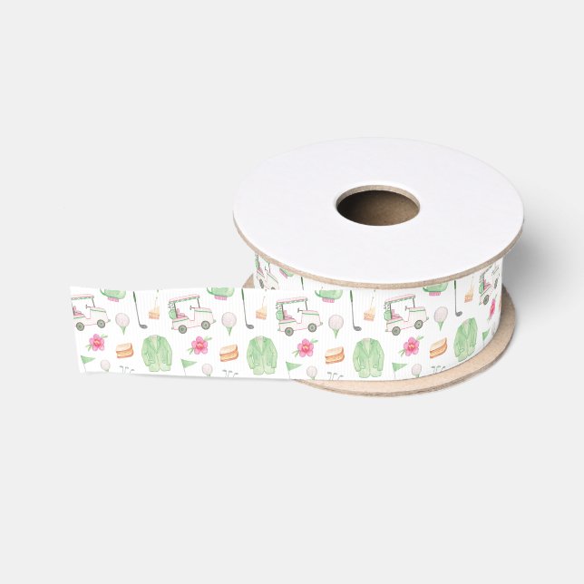 Aquarellpink & Green Golf Cart Turnier Ripsband (Spule)