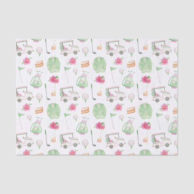 Aquarellpink & Green Golf Cart Turnier Seidenpapier (Vorderseite)