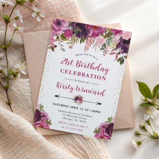 Aquarellpink Sommer Blume 21. Geburtstag Einladung