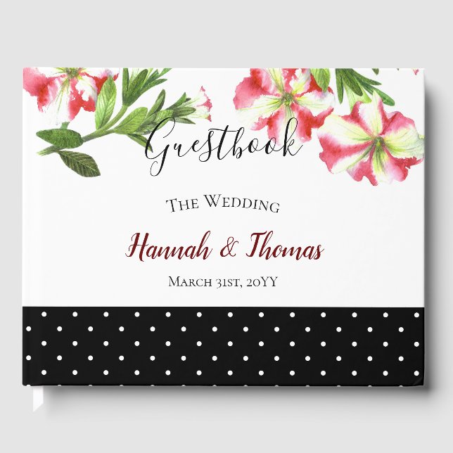 Aquarellpink und Weißer Petunias Polka Dots Gästebuch (Vorderseite)