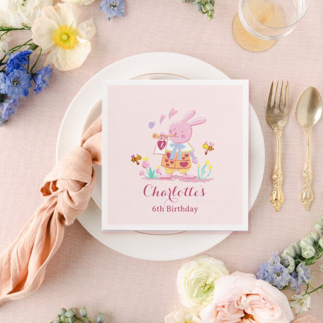 Aquarellpinkaninchen im Kindergeburtstag Serviette (Von Creator hochgeladen)