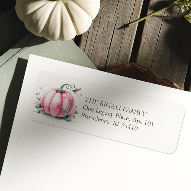 Aquarellpinkanzlerin Rücksendeadresse (Pink pumpkins return address labels)