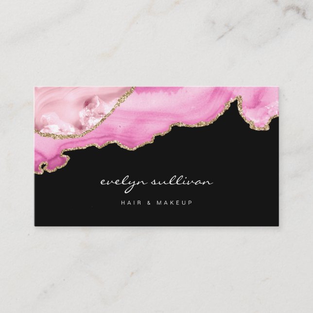 Aquarellpinke auf schwarz visitenkarte (Vorderseite)