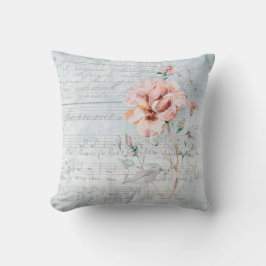 Aquarellpinke Blume auf Französisch Music Blue Kissen