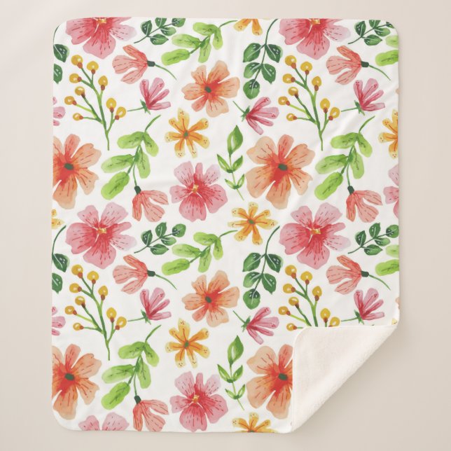 Aquarellpinke Blume Blumenmuster-69677 Sherpadecke (Vorderseite)