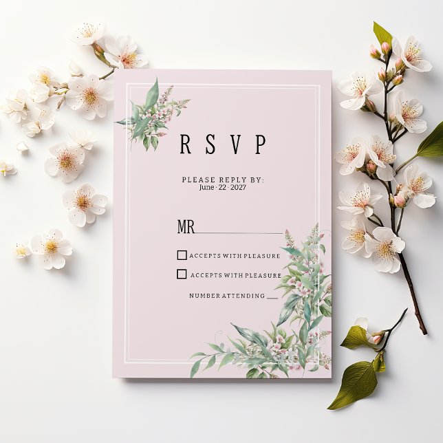 Aquarellpinke Blume Bouquet UAWG Einladung (Watercolor pink mint flower bouquet RSVP )