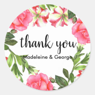 Aquarellpinke Blume Circle Wreath Monogramm Runder Aufkleber
