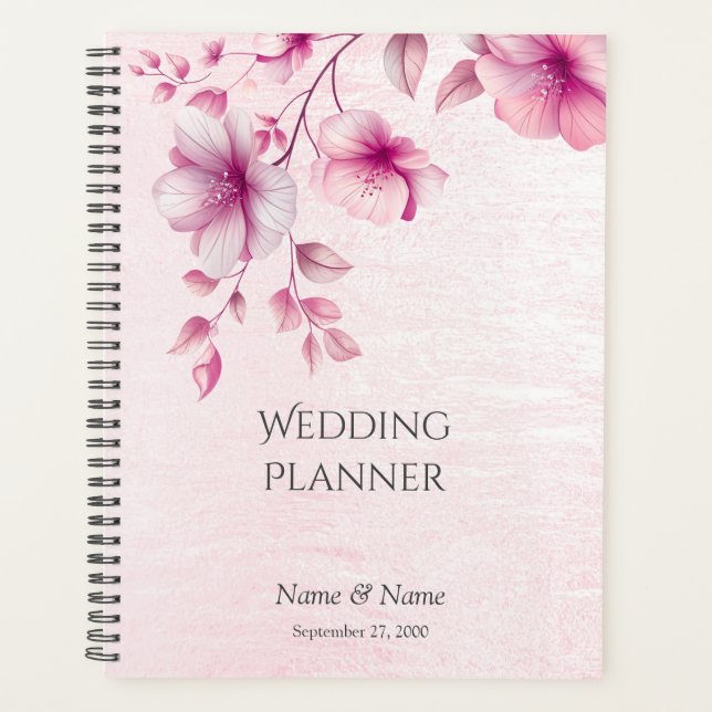Aquarellpinke Blume Hochzeitsplaner Planer (Vorderseite)