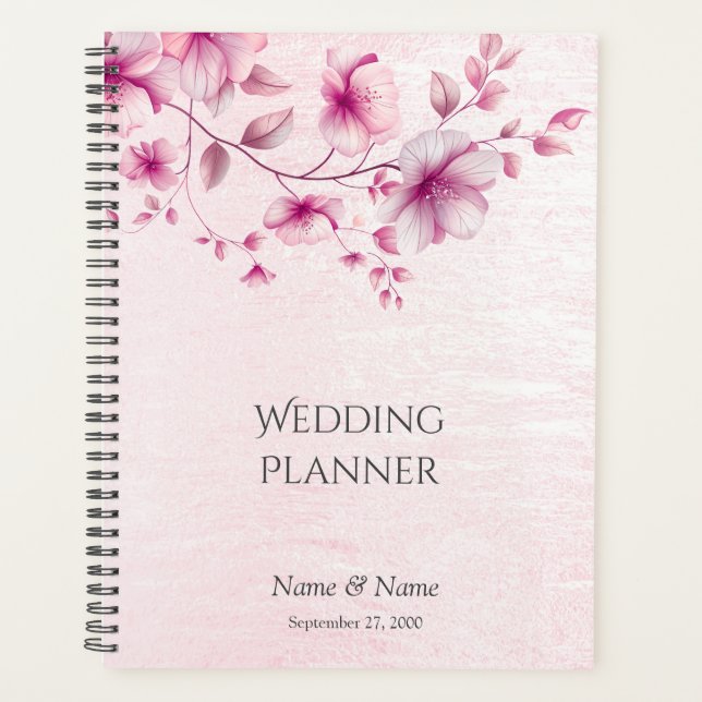 Aquarellpinke Blume Hochzeitsplaner Planer (Vorderseite)