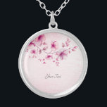 Aquarellpinke Blume Necklace Versilberte Kette<br><div class="desc">Schöne Aquarellfarbe Rosa Blume Nekklace</div>