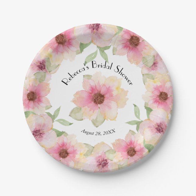 Aquarellpinke Blume Papierplatte Pappteller (Vorderseite)