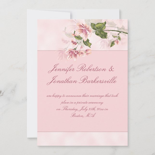 Aquarellpinke Blume Post Hochzeit Empfang Einladung (Vorderseite)