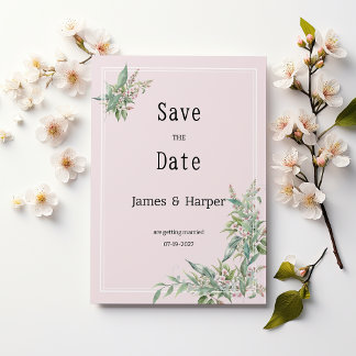 Aquarellpinke Blume Save the Date Einladung