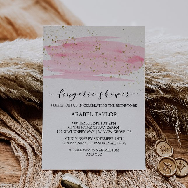 Aquarellpinke Blush und Gold Lingerie Dusche Einladung (Von Creator hochgeladen)