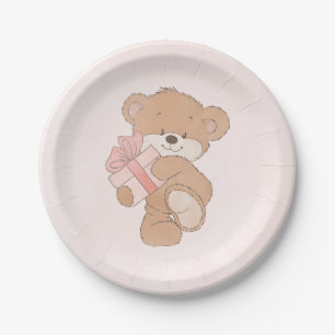 Aquarellpinke, einfache Teddy Bear Babydusche Pappteller