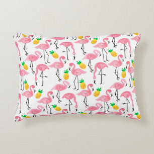 Aquarellpinke Flamingo und gelbe Ananas  Dekokissen