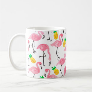 Aquarellpinke Flamingo und gelbe Ananas  Kaffeetasse