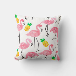 Aquarellpinke Flamingo und gelbe Ananas Kissen