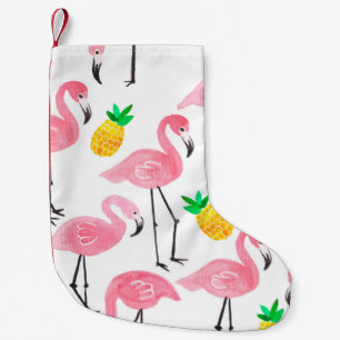 Aquarellpinke Flamingo und gelbe Ananas Kleiner Weihnachtsstrumpf