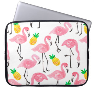 Aquarellpinke Flamingo und gelbe Ananas Laptopschutzhülle