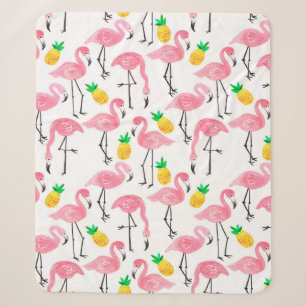 Aquarellpinke Flamingo und gelbe Ananas Sherpadecke