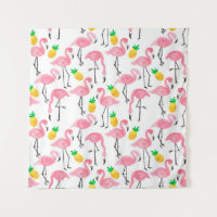 Aquarellpinke Flamingo und gelbe Ananas
