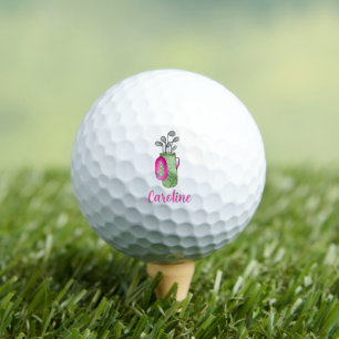 Aquarellpinke Golfklubs und Bag Personalisiert Golfball