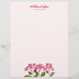 Aquarellpinke Hydrangea Lacecaps Blumengemälde Briefbogen