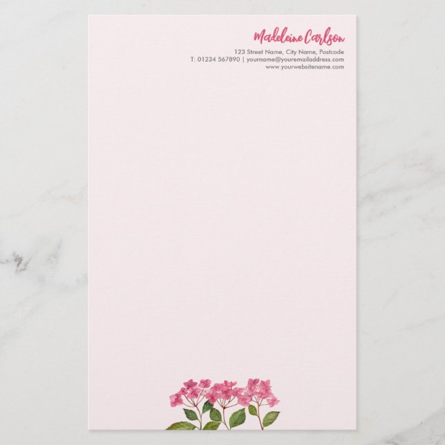 Aquarellpinke Hydrangea Lacecaps Illustration Briefpapier (Vorderseite)