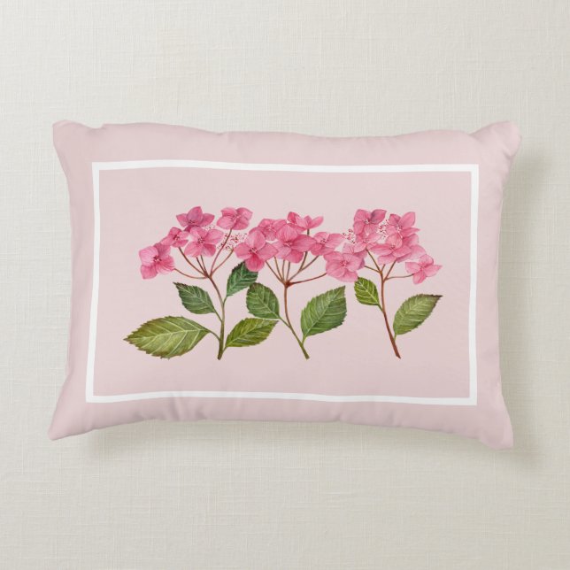 Aquarellpinke Hydrangea Lacecaps Illustration Dekokissen (Rückseite)