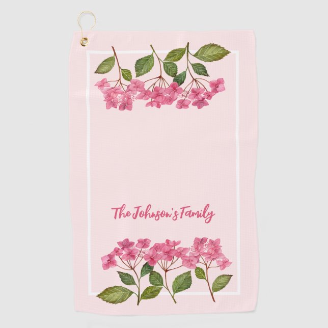 Aquarellpinke Hydrangea Lacecaps Illustration Golfhandtuch (Vorderseite)